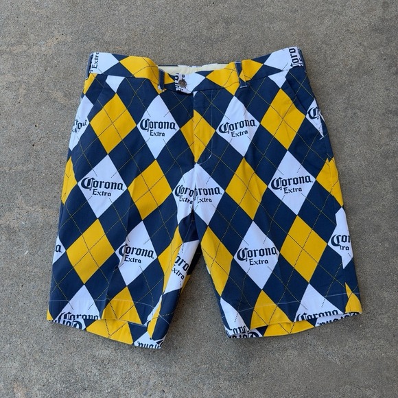 Loudmouth Golf Other - Loudmouth Corona Extra Argyle Men's Golf Heritage Shorts Size 36 Cerveza